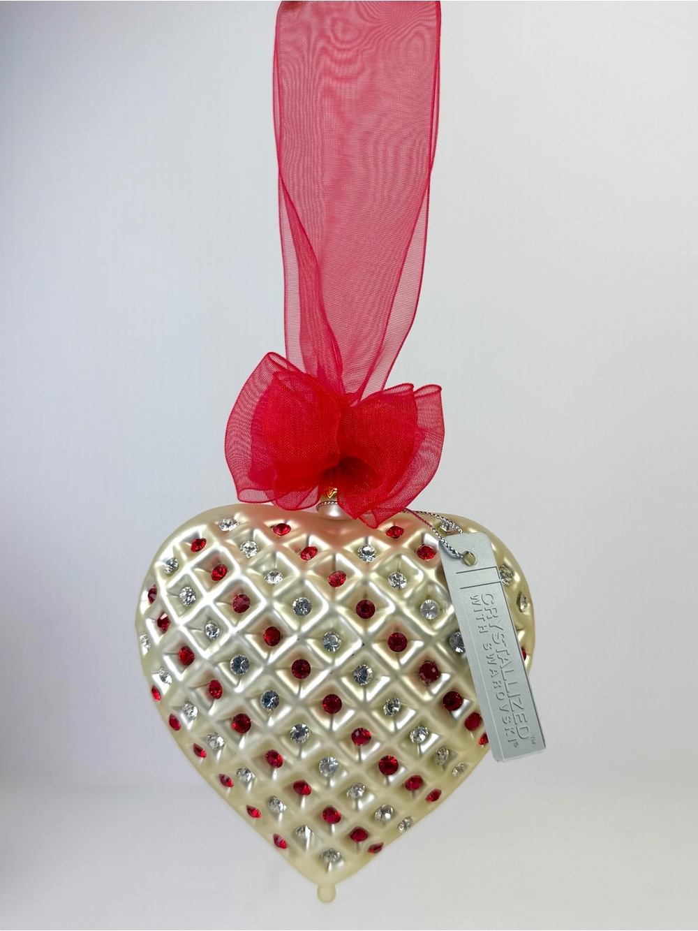 Vintage Swarovski Crystal Hand Blown Glass Heart Ornament Candy Cane Dreams NOS - Picture 2 of 13